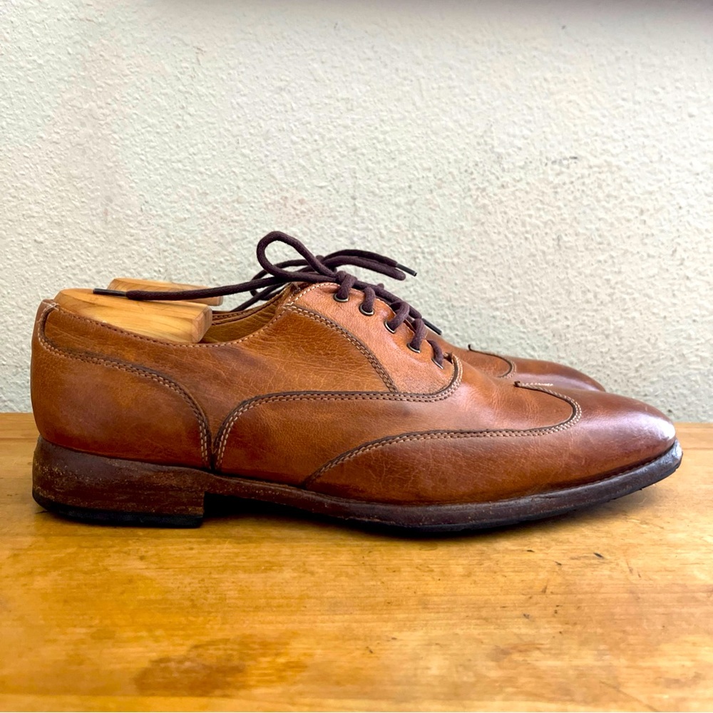 Calzoleria Toscana Italy Brown Cognac Wingtip Oxford Mens Dress Shoes Sz 42